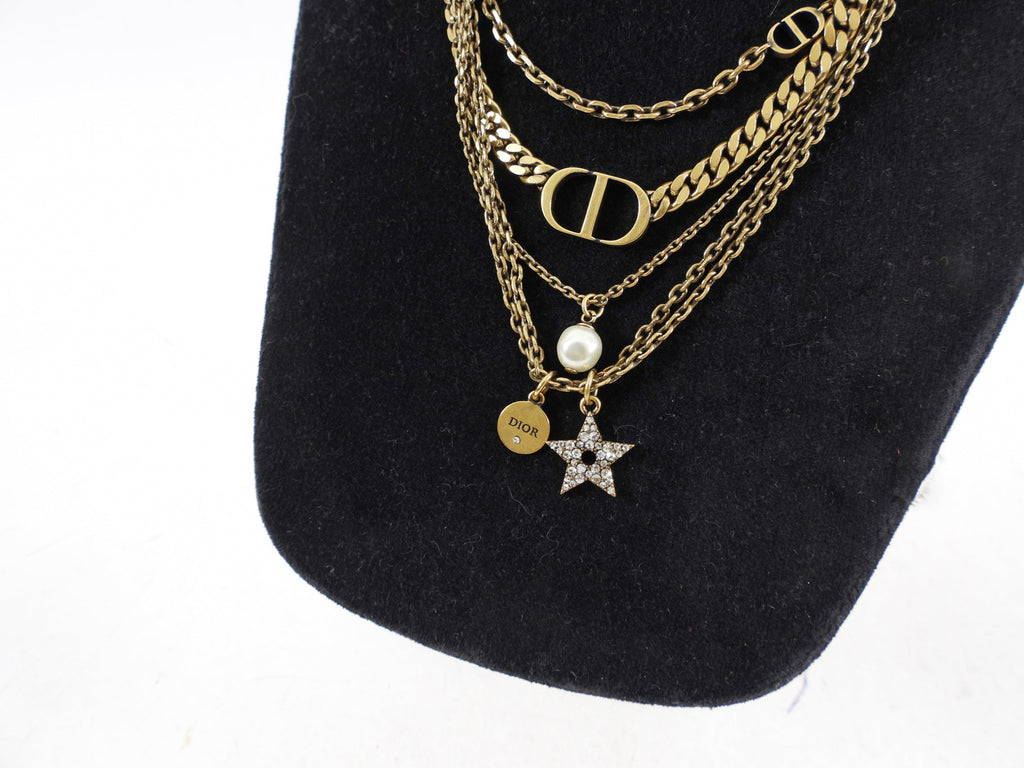 Christian Dior Brass Multi Chain CD Necklace
