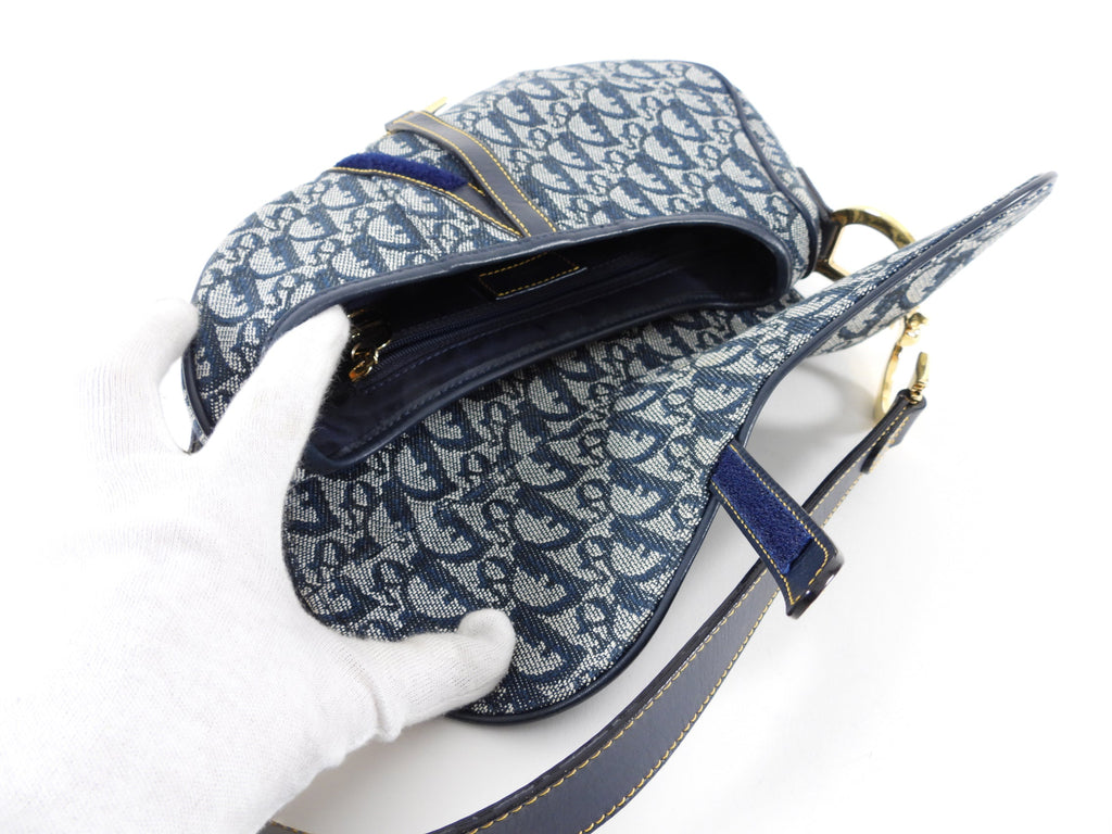 Christian Dior Vintage Oblique Blue GHW Saddle Bag