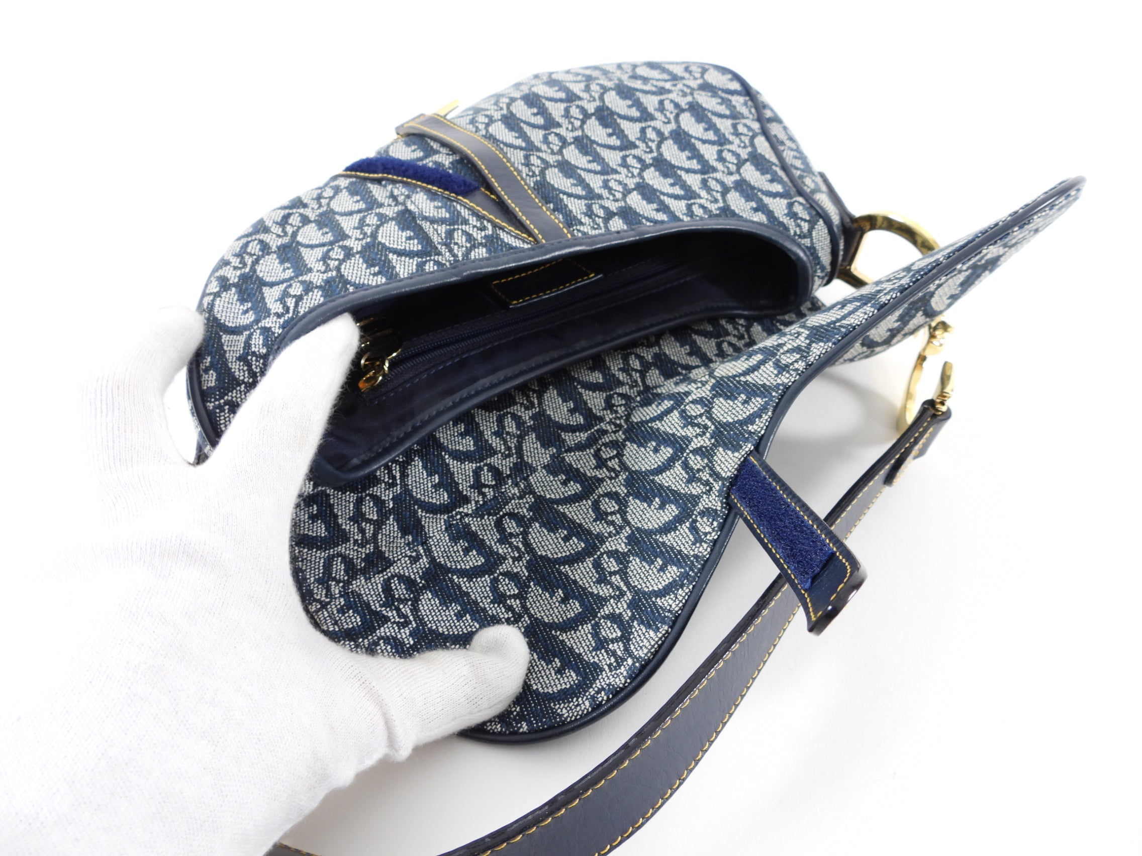 Christian Dior Vintage Oblique Blue GHW Saddle Bag