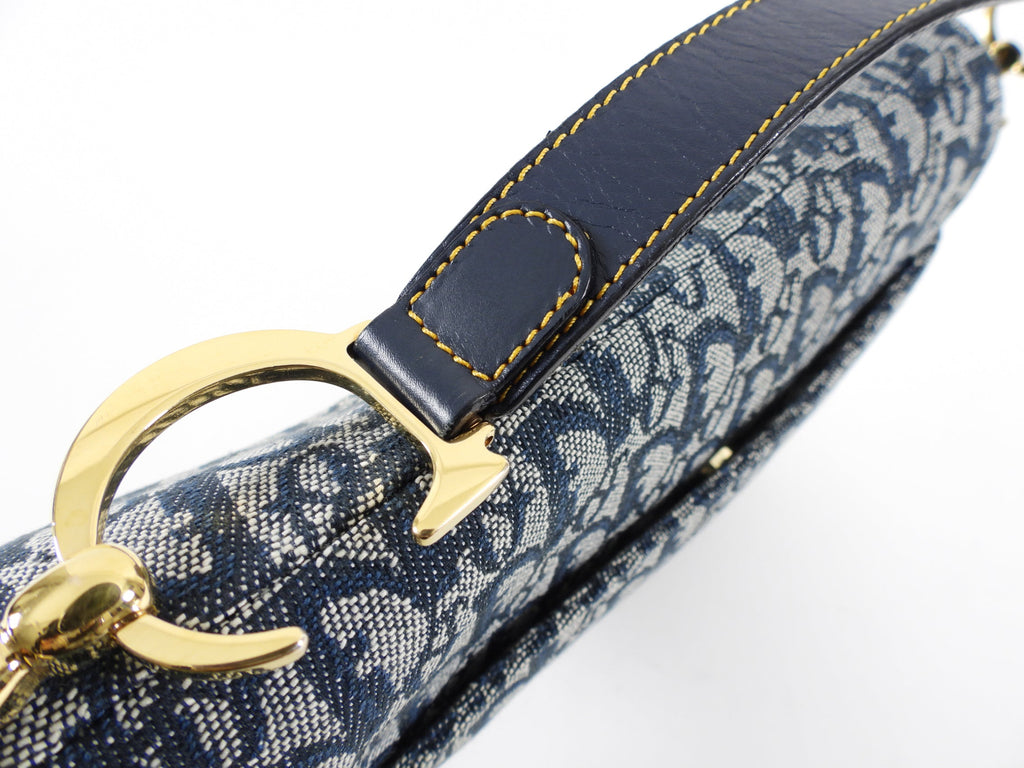 Christian Dior Vintage Oblique Blue GHW Saddle Bag
