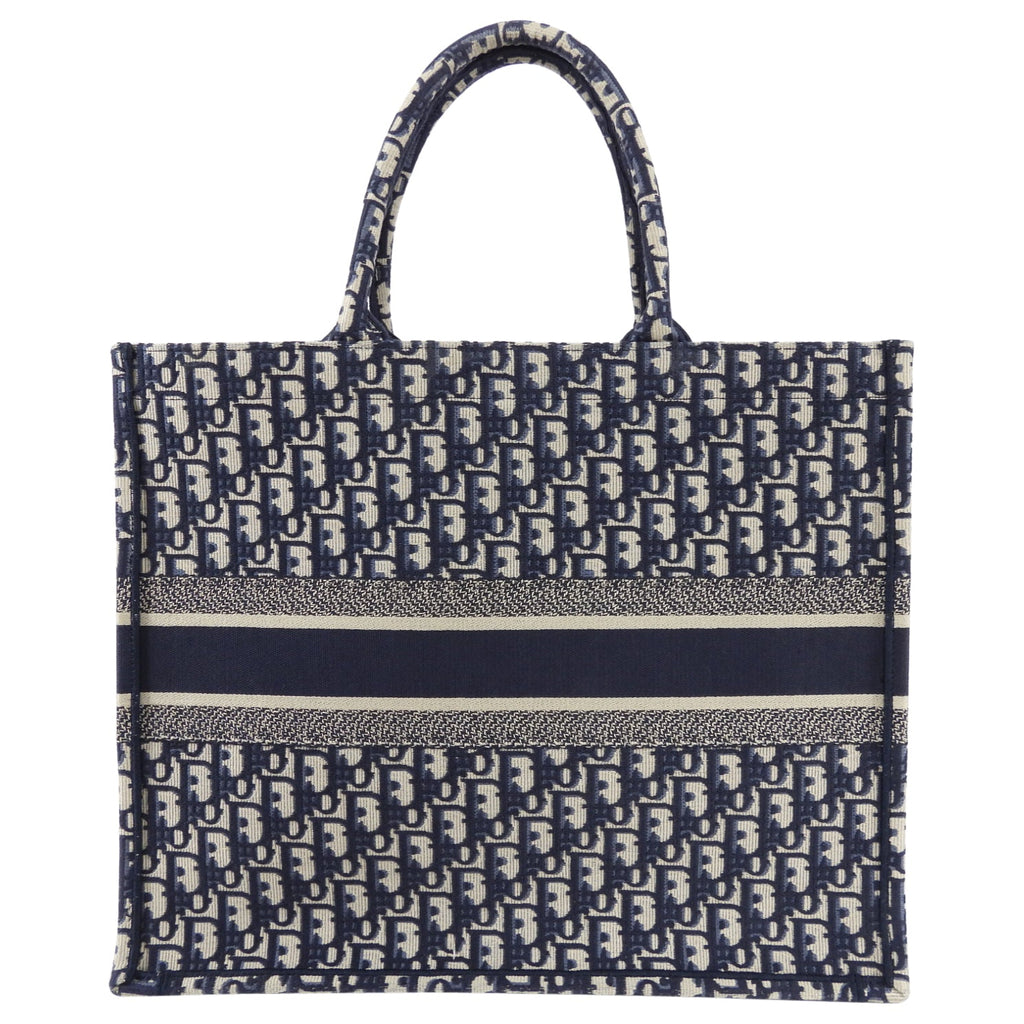 Dior Navy Oblique Trotteur Logo Large Book Bag Tote