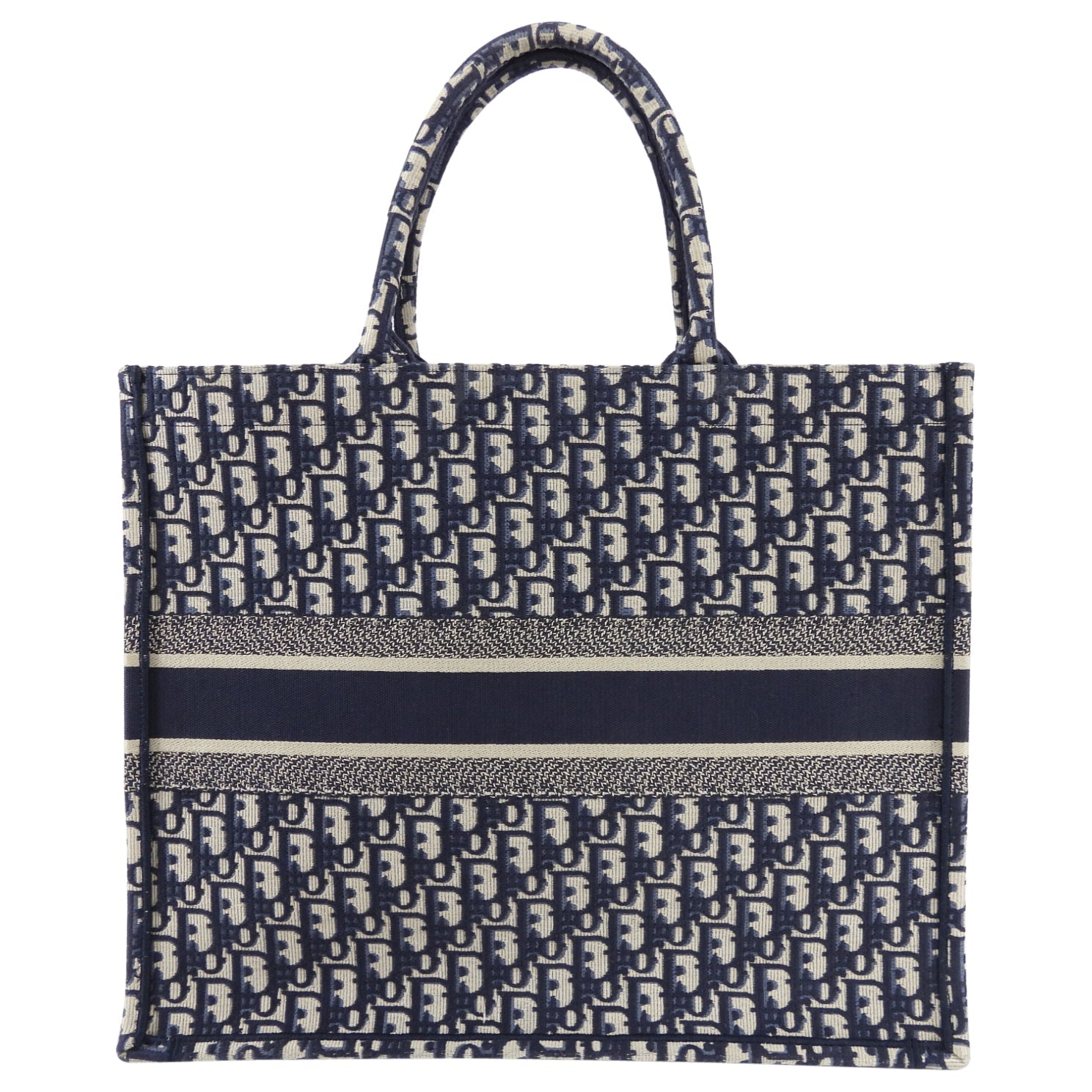 Dior Navy Oblique Trotteur Logo Large Book Bag Tote