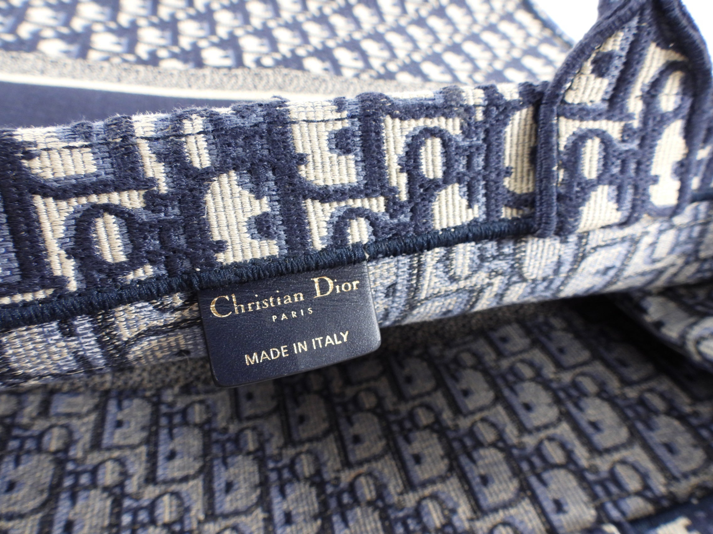 Dior Navy Oblique Trotteur Logo Large Book Bag Tote