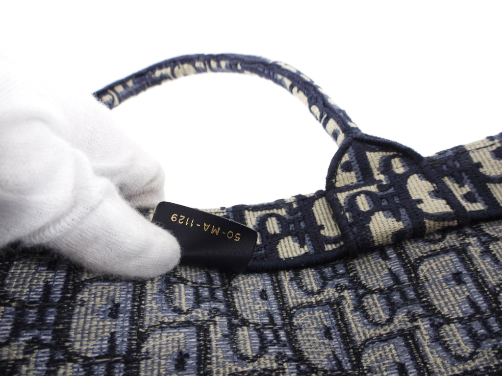 Dior Navy Oblique Trotteur Logo Large Book Bag Tote