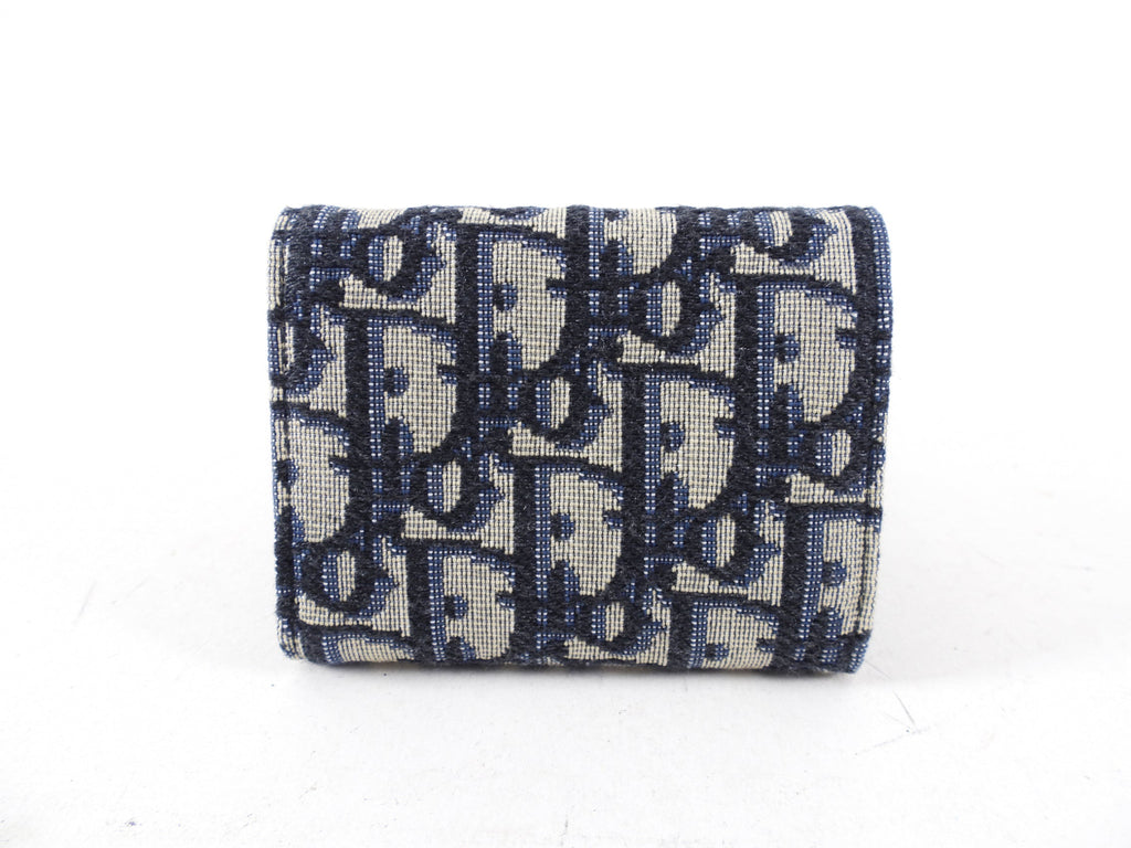 Christian Dior Oblique Canvas Navy Trifold Compact Wallet