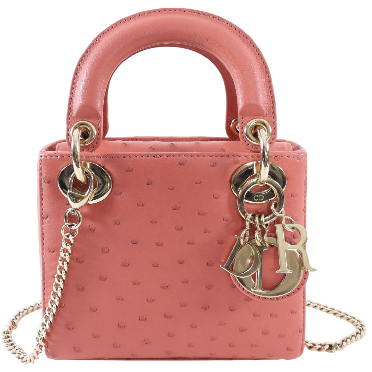 Christian Dior Lady Dior Pink Ostrich Mini Bag