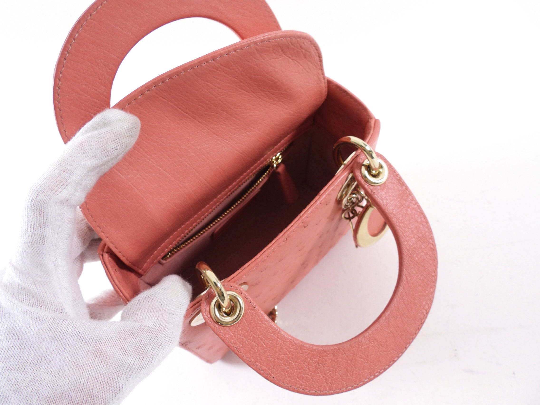 Christian Dior Lady Dior Pink Ostrich Mini Bag