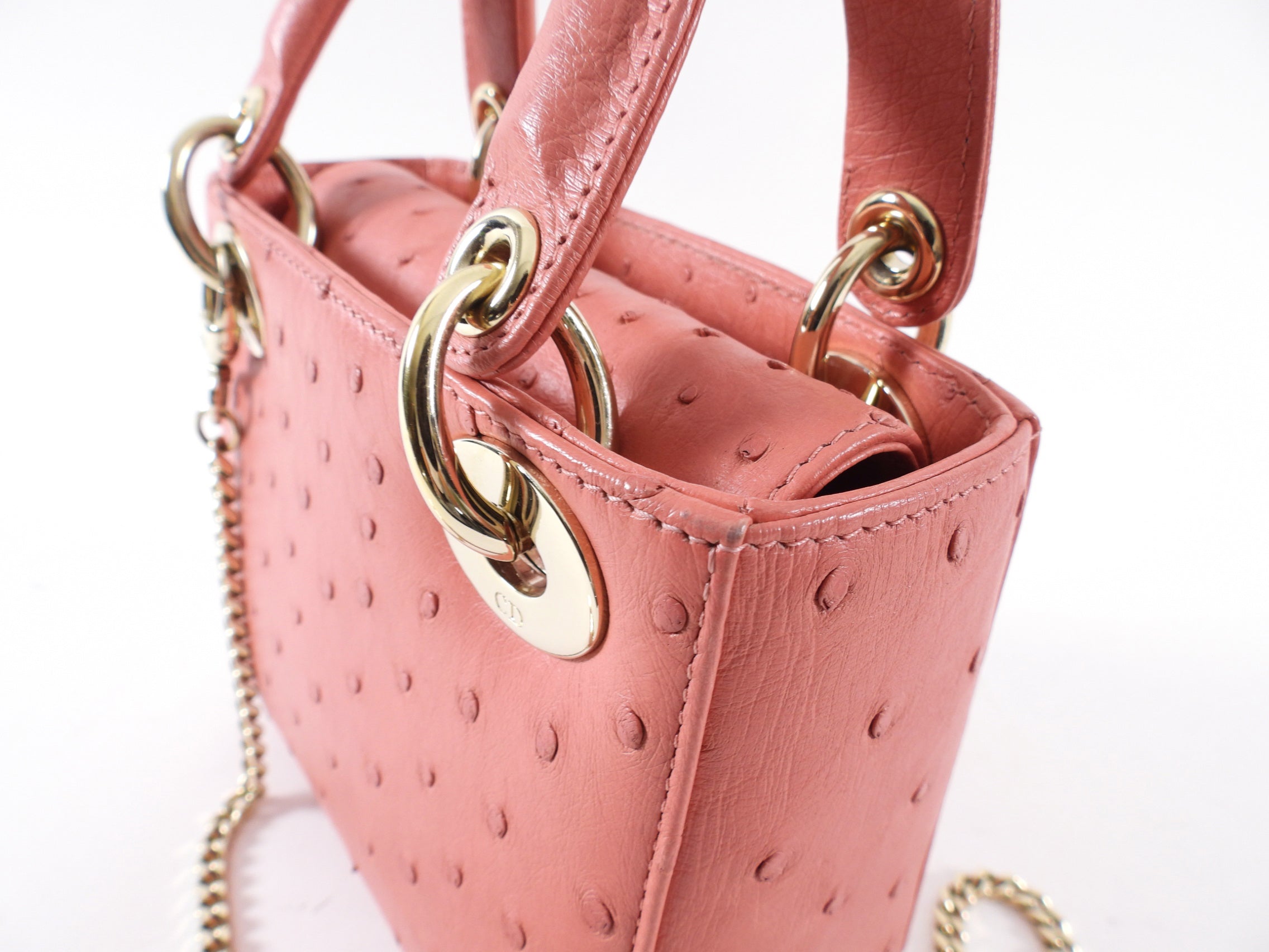 Christian Dior Lady Dior Pink Ostrich Mini Bag