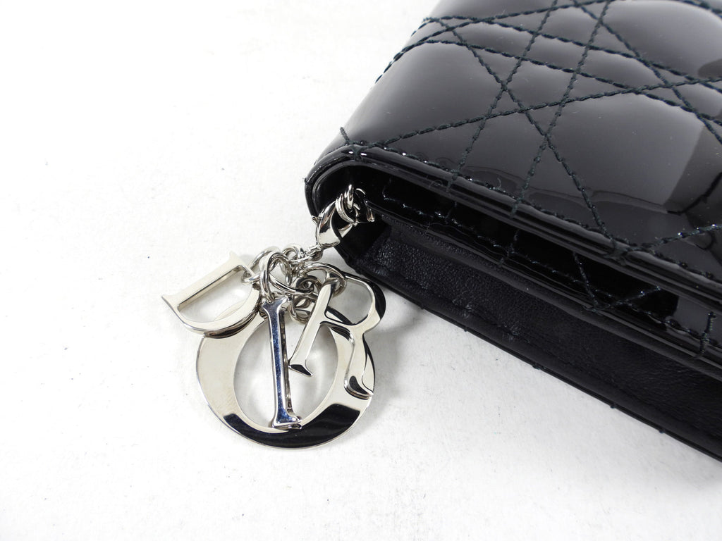 Dior Black Patent Cannage Lady Dior WOC Wallet on Chain