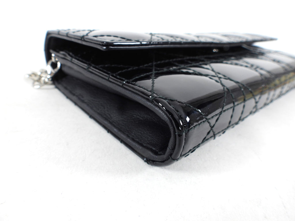 Dior Black Patent Cannage Lady Dior WOC Wallet on Chain