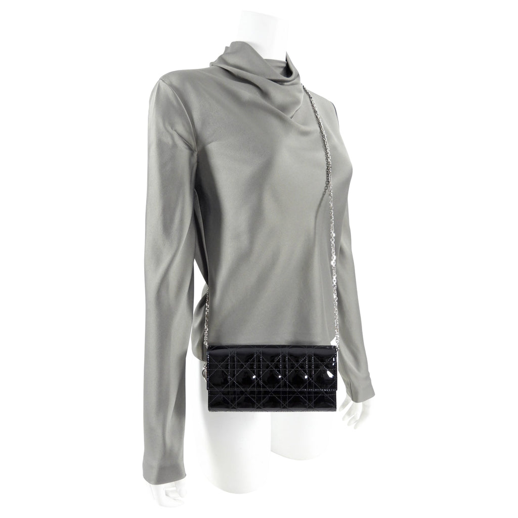 Dior Black Patent Cannage Lady Dior WOC Wallet on Chain