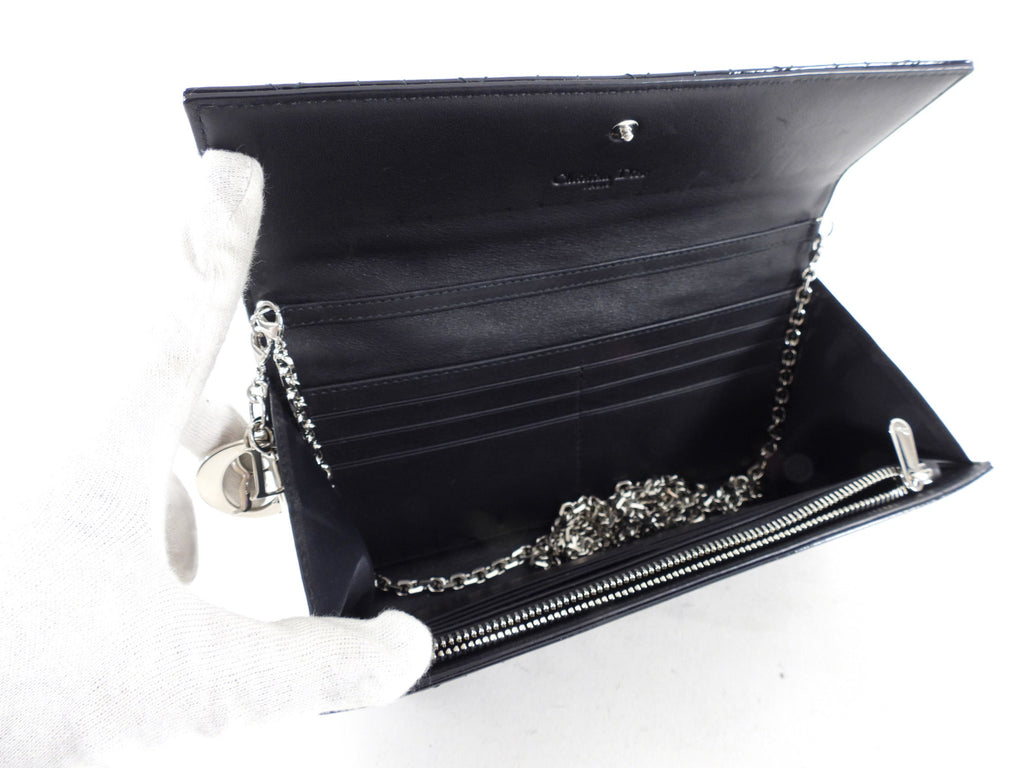 Dior Black Patent Cannage Lady Dior WOC Wallet on Chain