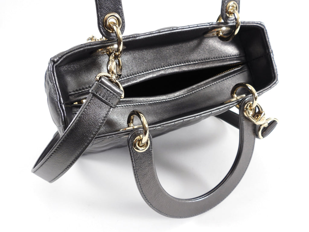 Dior Lady Dior Medium Pewter Metallic Cannage Bag with Strap