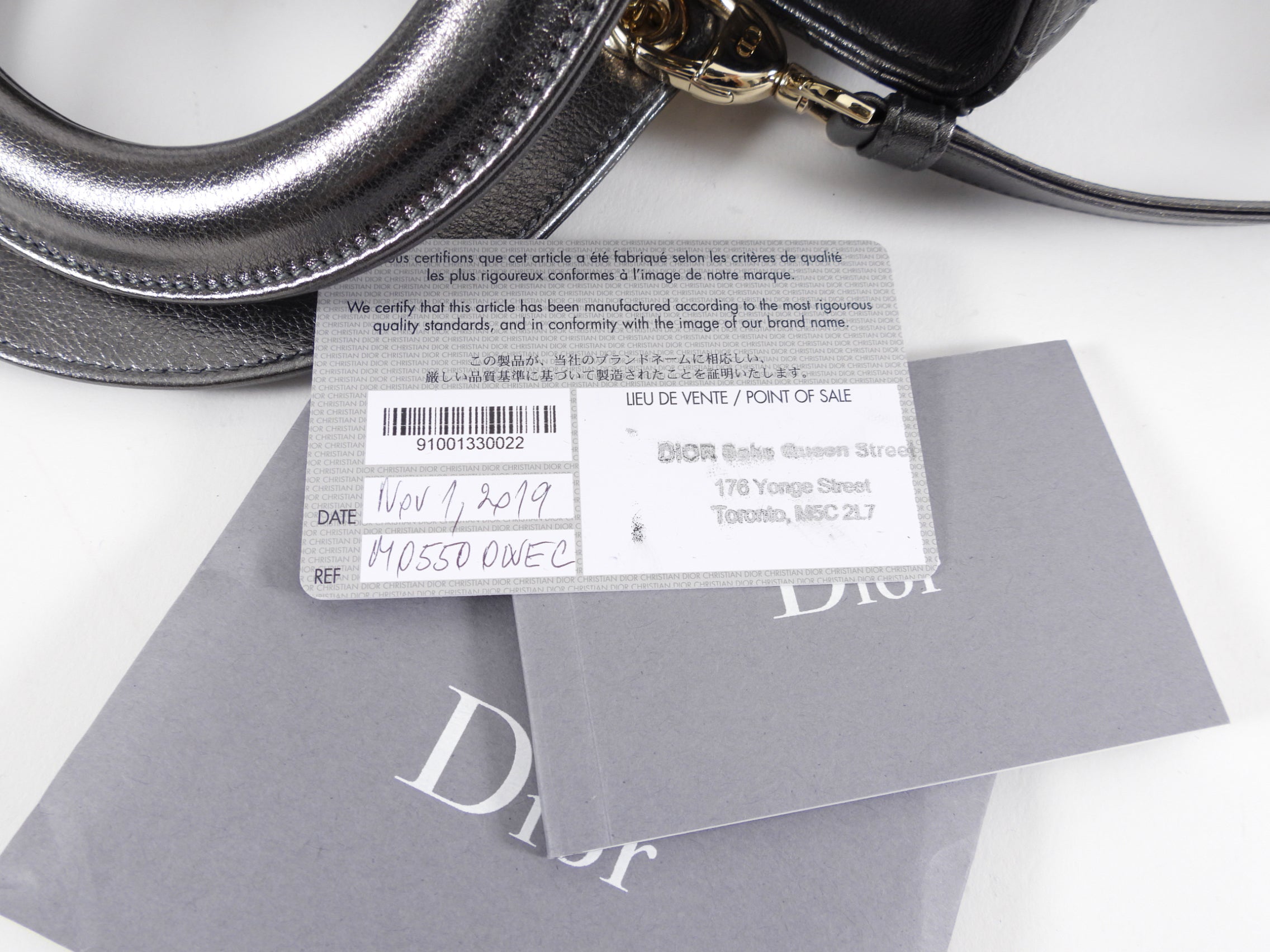 Dior Lady Dior Medium Pewter Metallic Cannage Bag with Strap