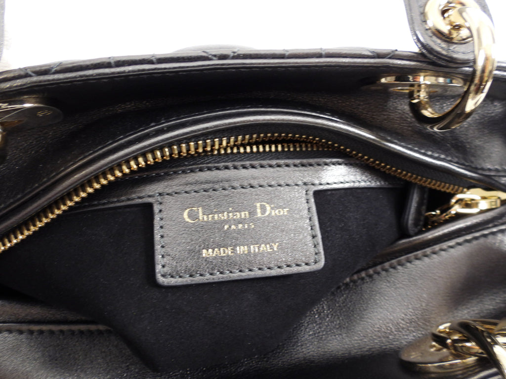 Dior Lady Dior Medium Pewter Metallic Cannage Bag with Strap
