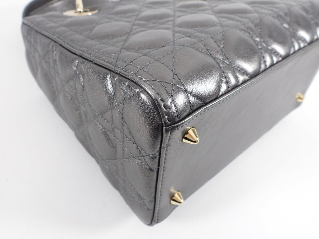 Dior Lady Dior Medium Pewter Metallic Cannage Bag with Strap
