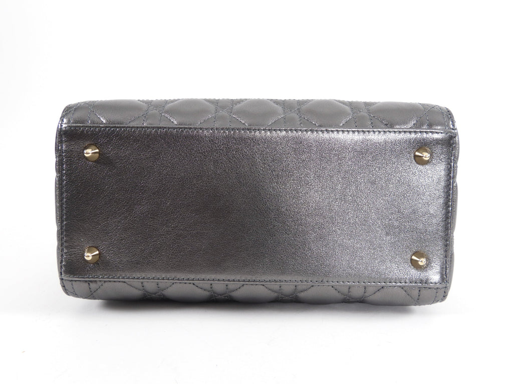 Dior Lady Dior Medium Pewter Metallic Cannage Bag with Strap