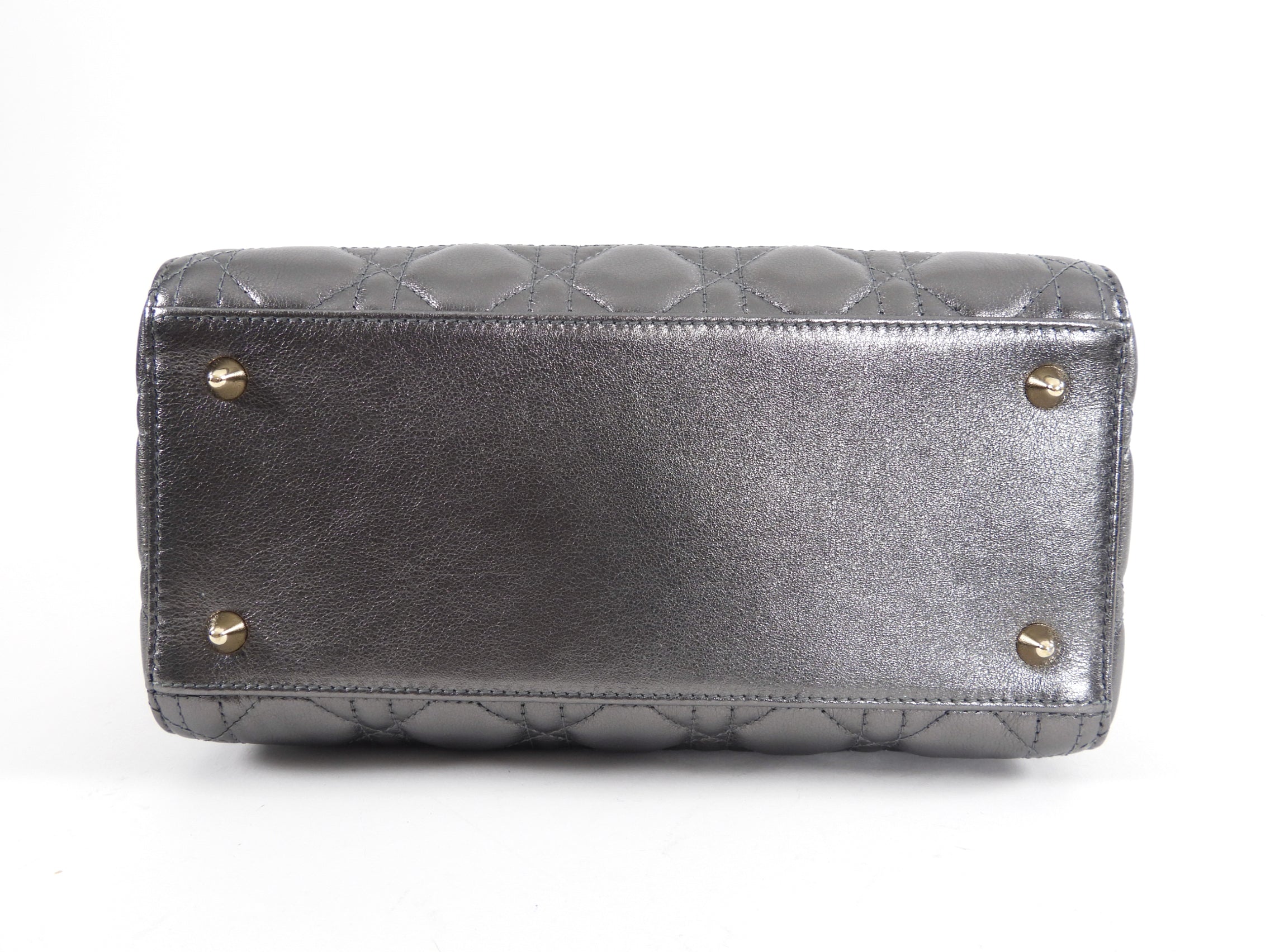 Dior Lady Dior Medium Pewter Metallic Cannage Bag with Strap