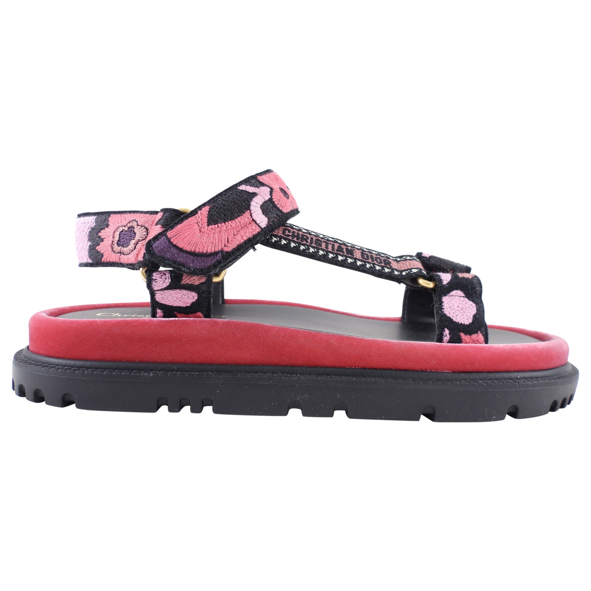 Christian Dior Pink Velvet Embroidered D Wave Sandals - 39