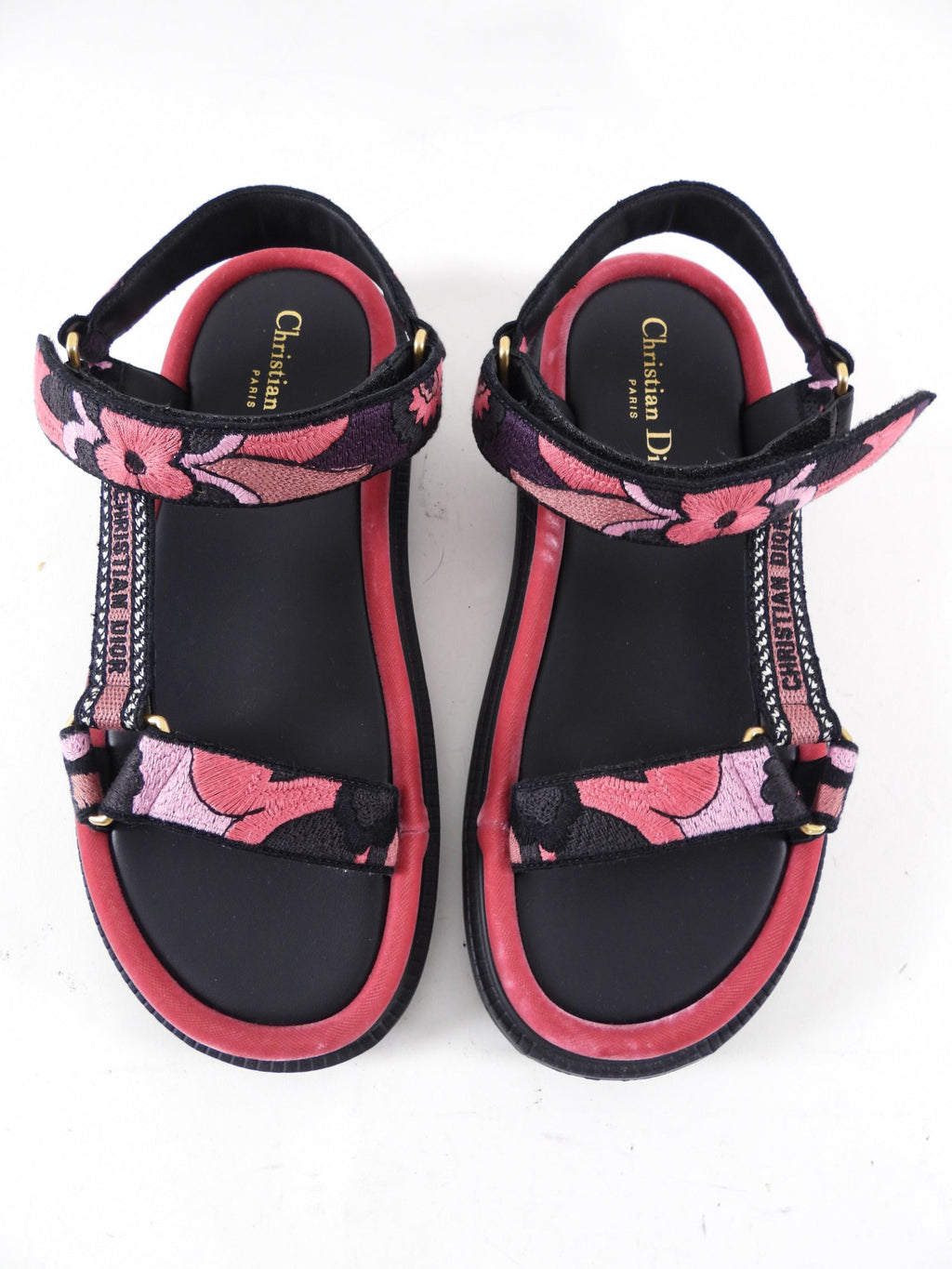 Christian Dior Pink Velvet Embroidered D Wave Sandals - 39