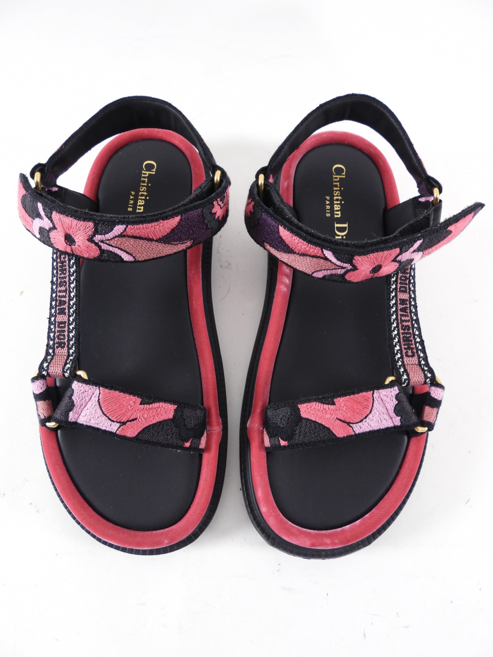 Christian Dior Pink Velvet Embroidered D Wave Sandals - 39