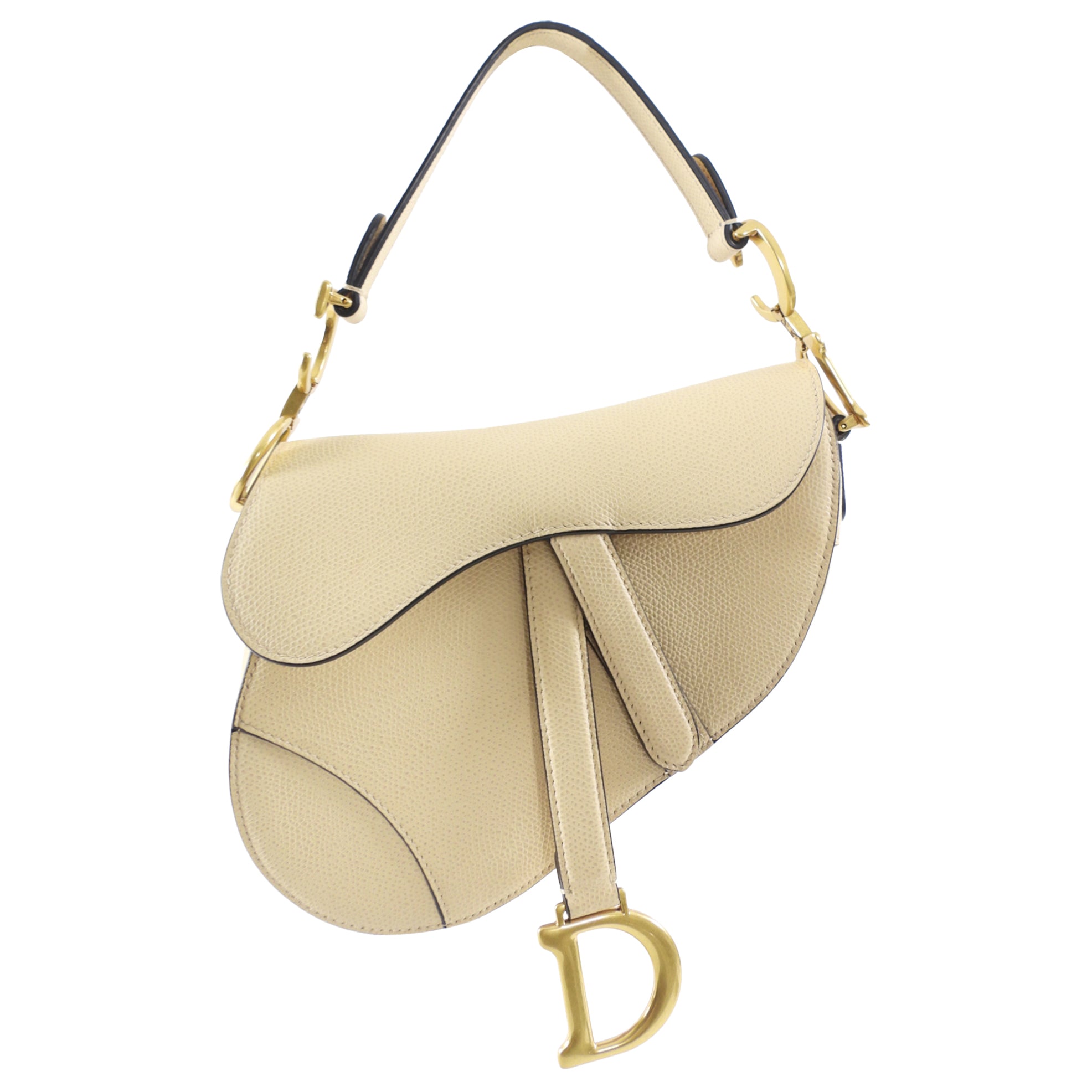 Christian Dior 2019 Light Beige Grained Leather Mini Saddle Bag