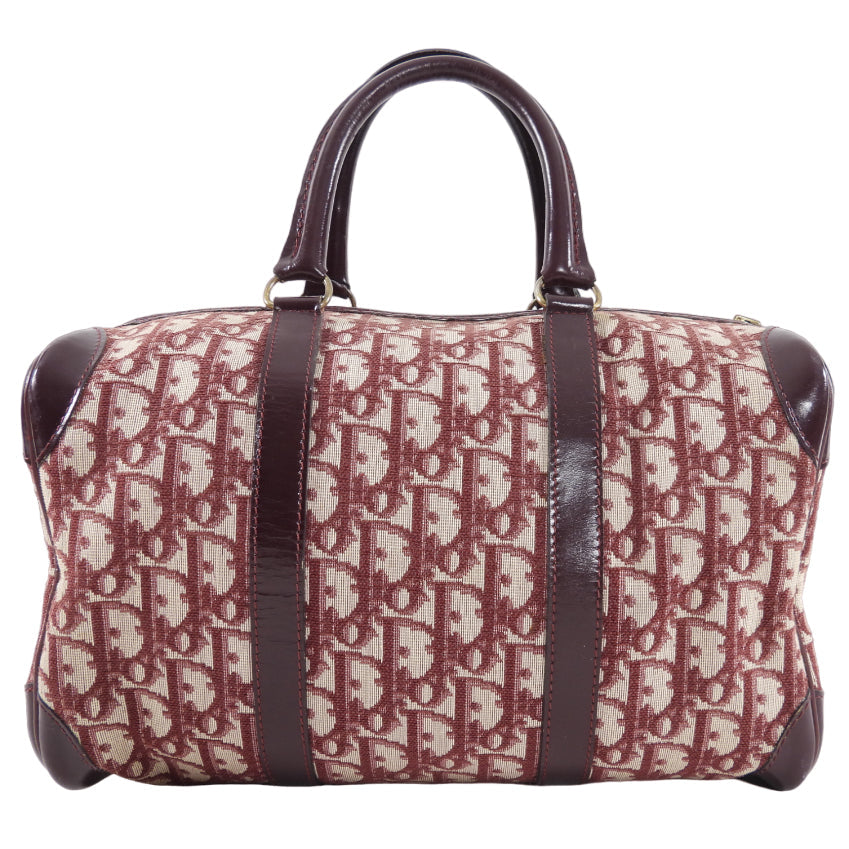 Christian Dior Burgundy Oblique Logo Boston Bag