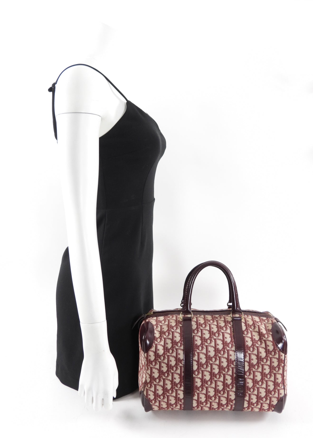 Christian Dior Burgundy Oblique Logo Boston Bag