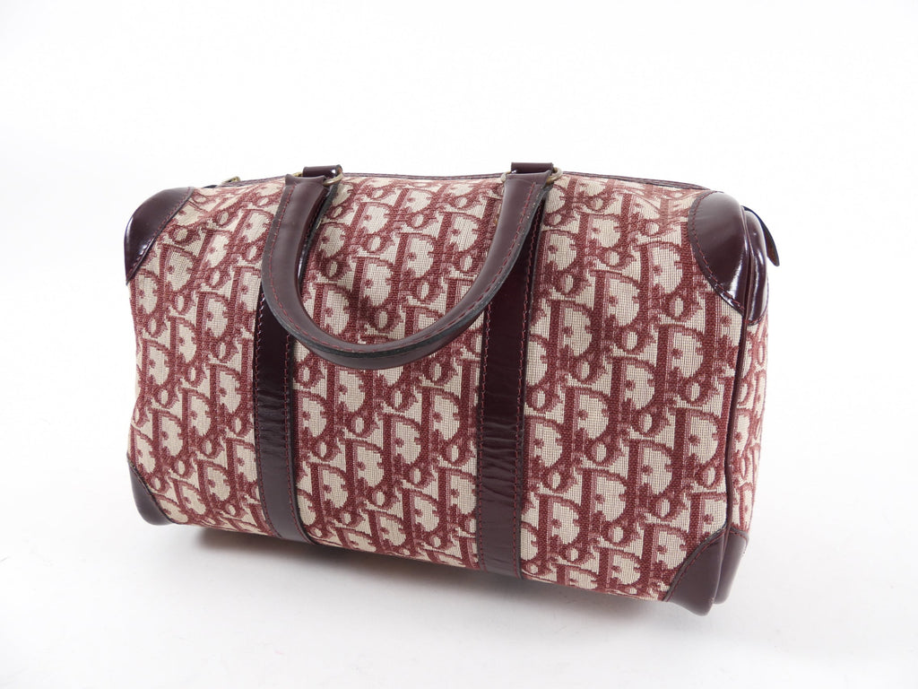 Christian Dior Burgundy Oblique Logo Boston Bag