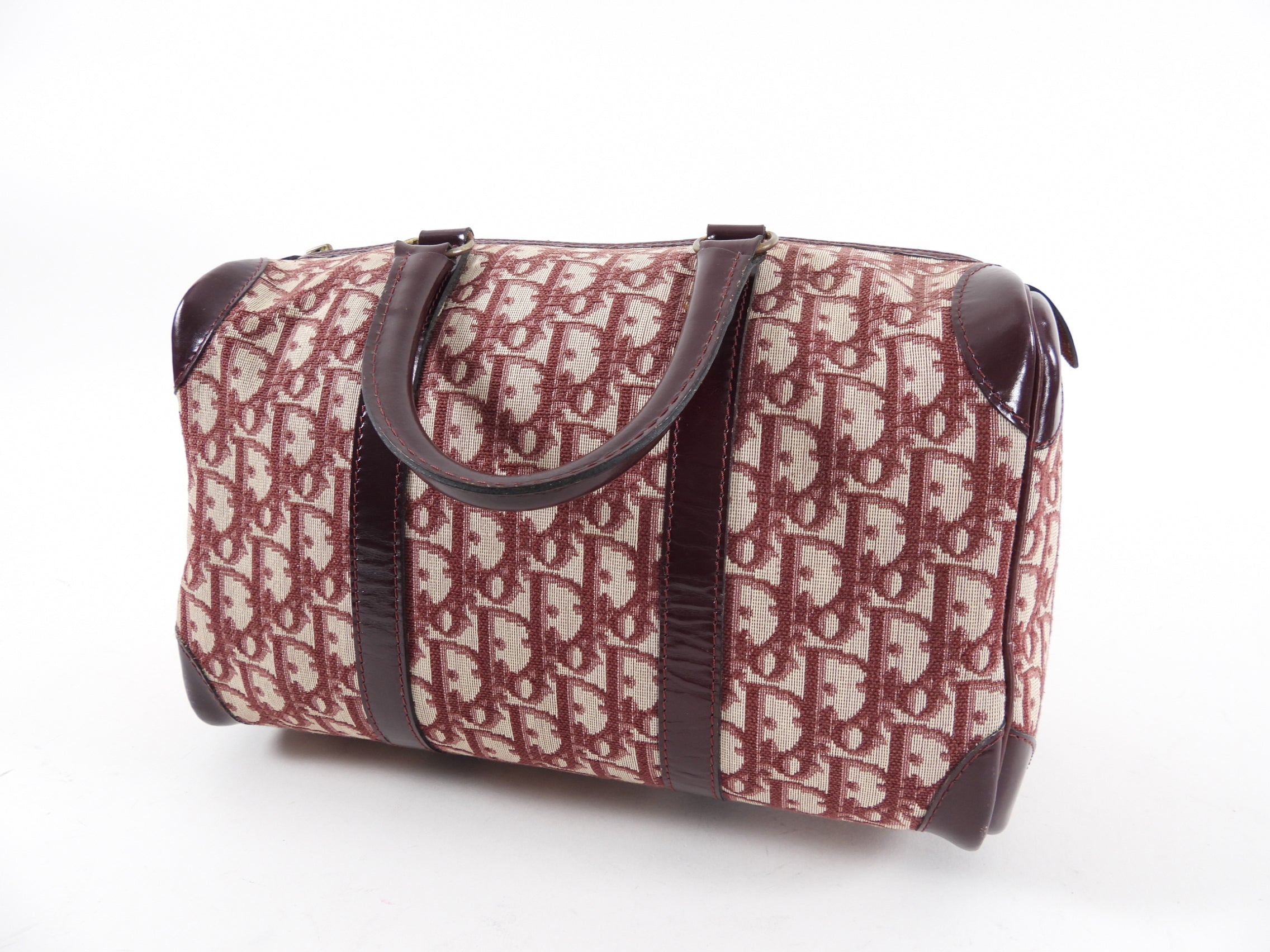 Christian Dior Burgundy Oblique Logo Boston Bag