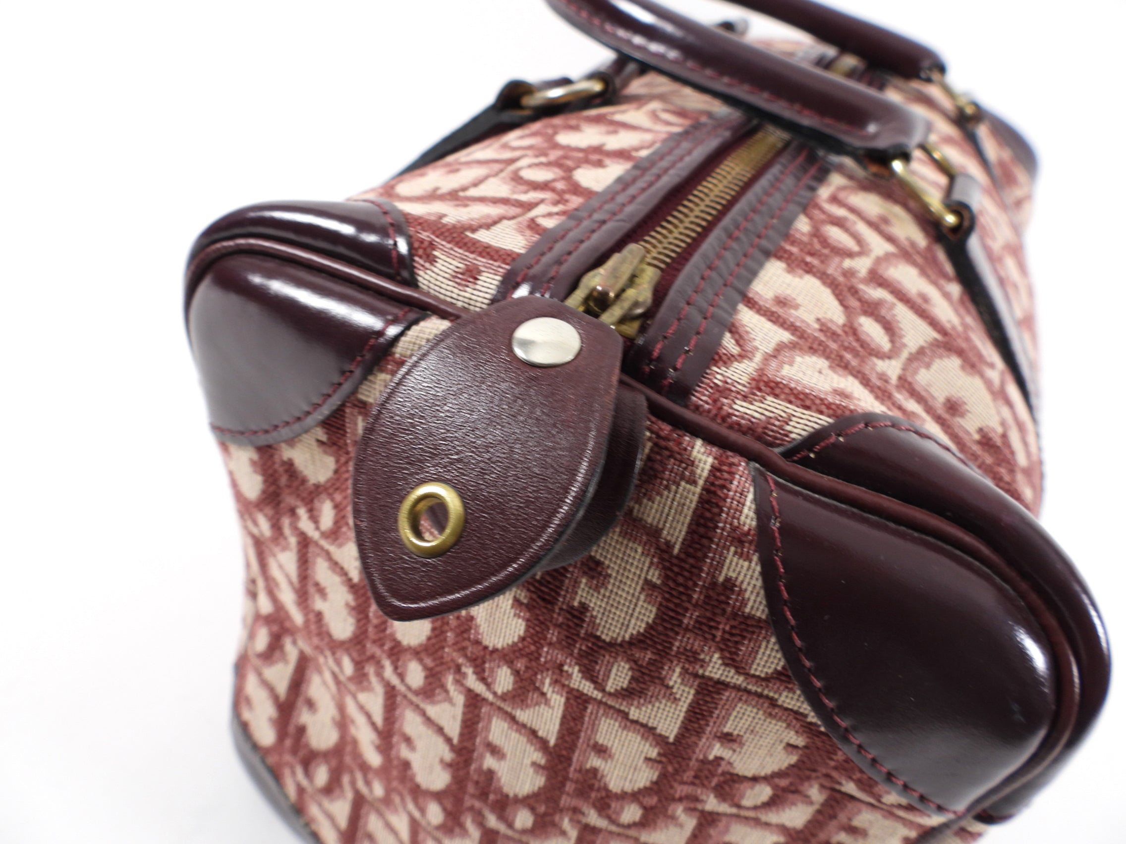 Christian Dior Burgundy Oblique Logo Boston Bag