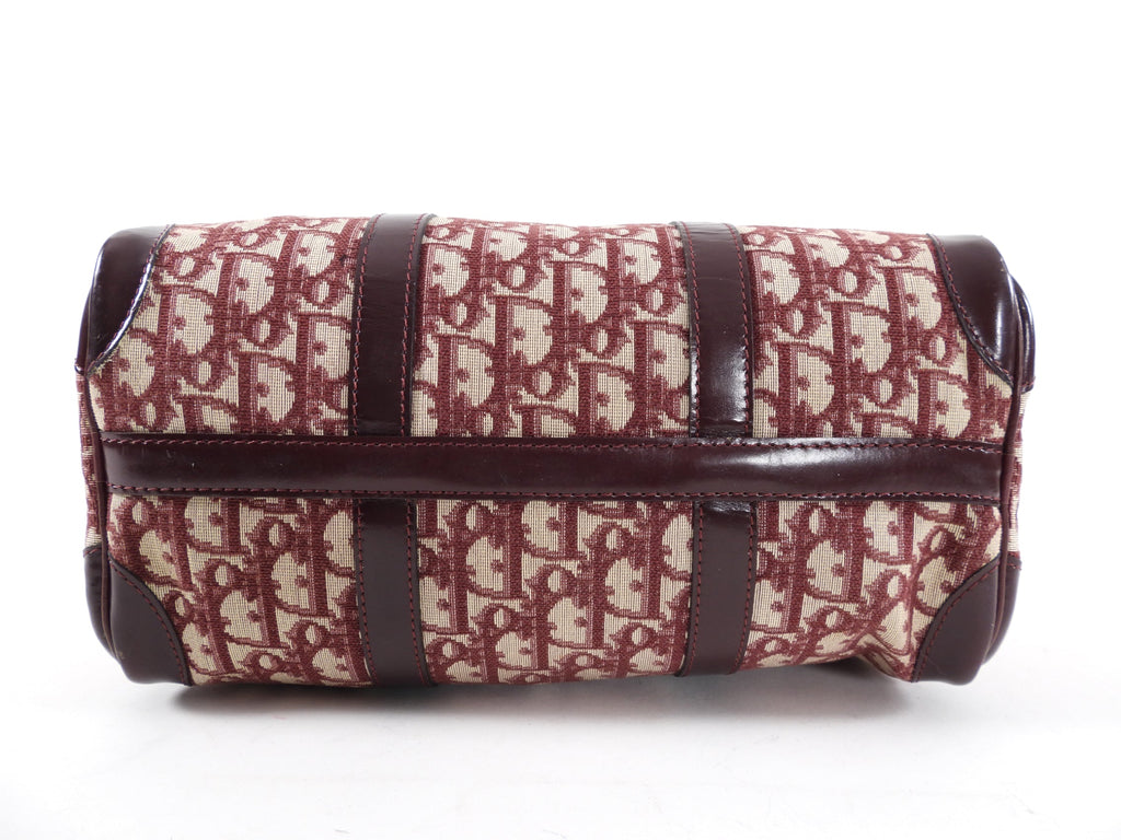 Christian Dior Burgundy Oblique Logo Boston Bag