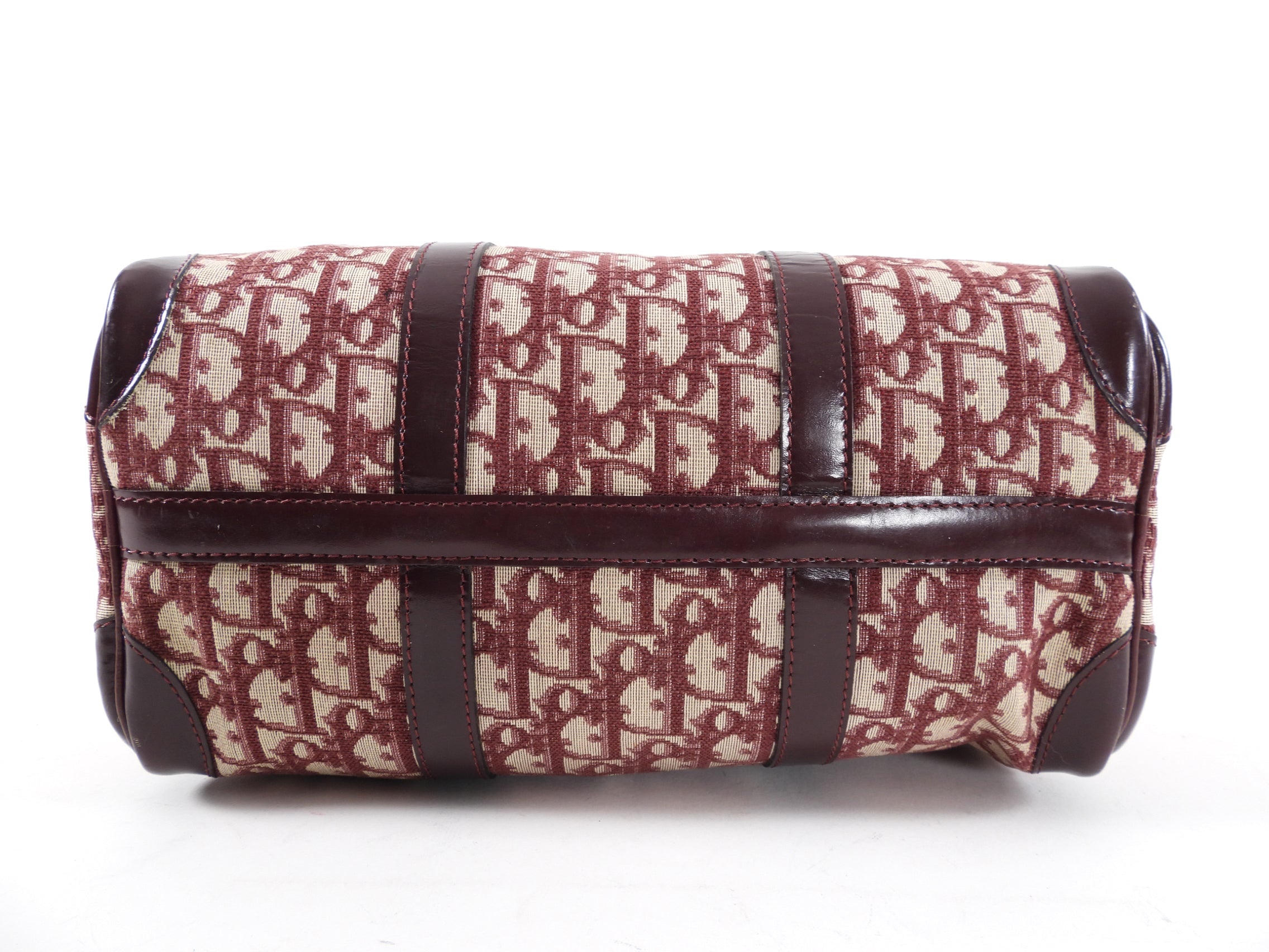 Christian Dior Burgundy Oblique Logo Boston Bag