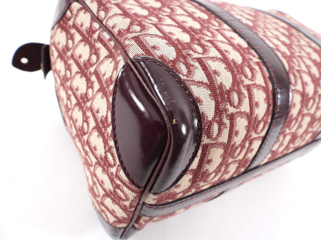 Christian Dior Burgundy Oblique Logo Boston Bag