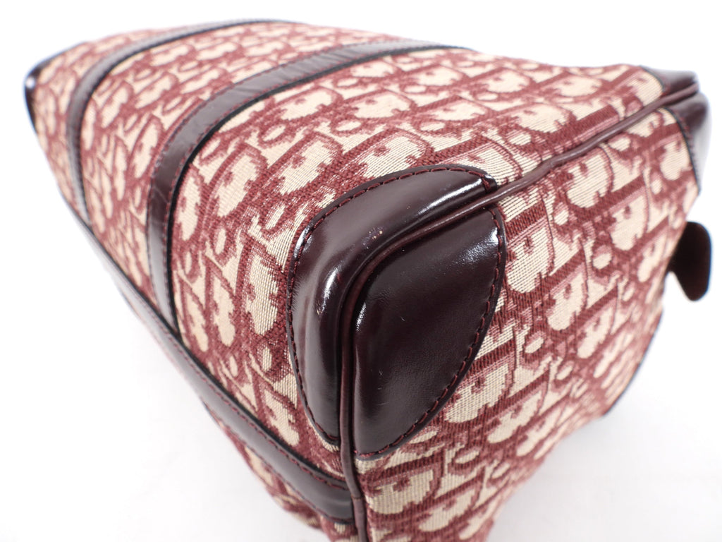 Christian Dior Burgundy Oblique Logo Boston Bag