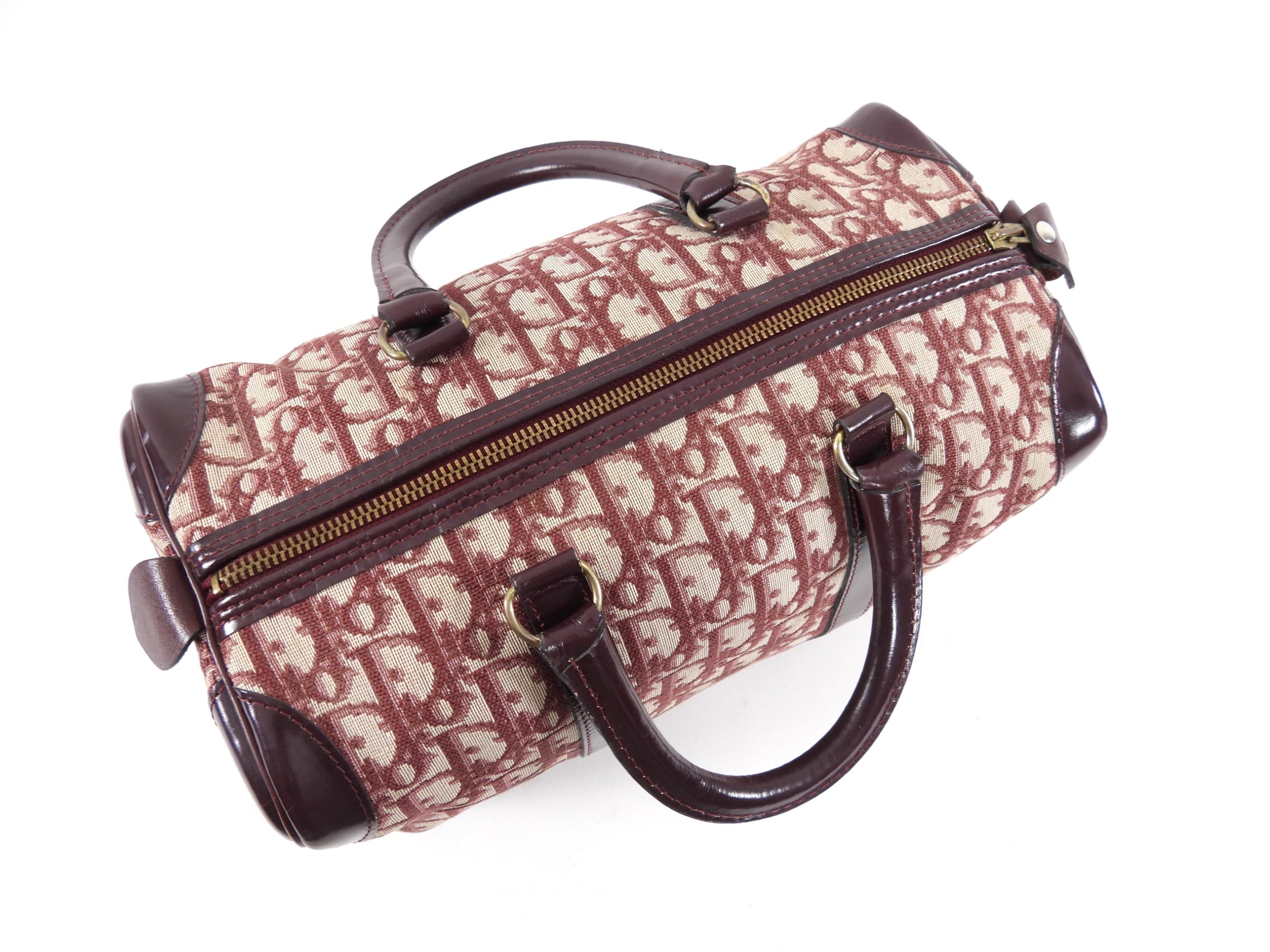 Christian Dior Burgundy Oblique Logo Boston Bag