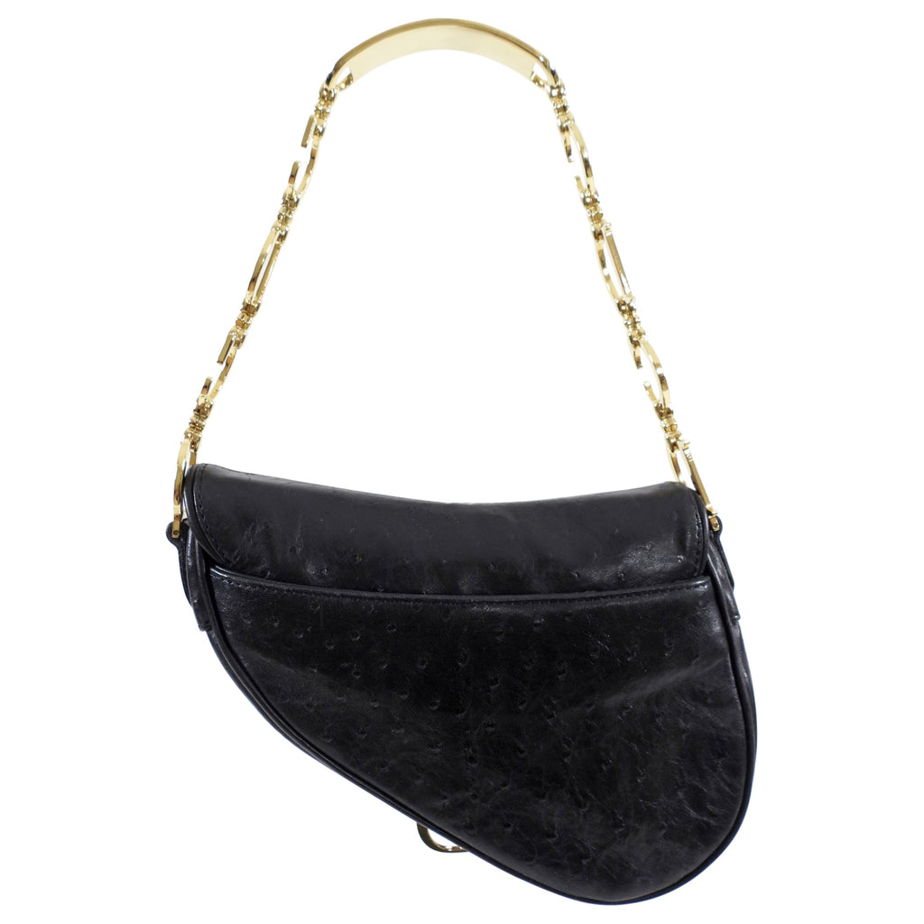 Christian Dior Vintage Galliano Black Ostrich Mini Saddle Bag