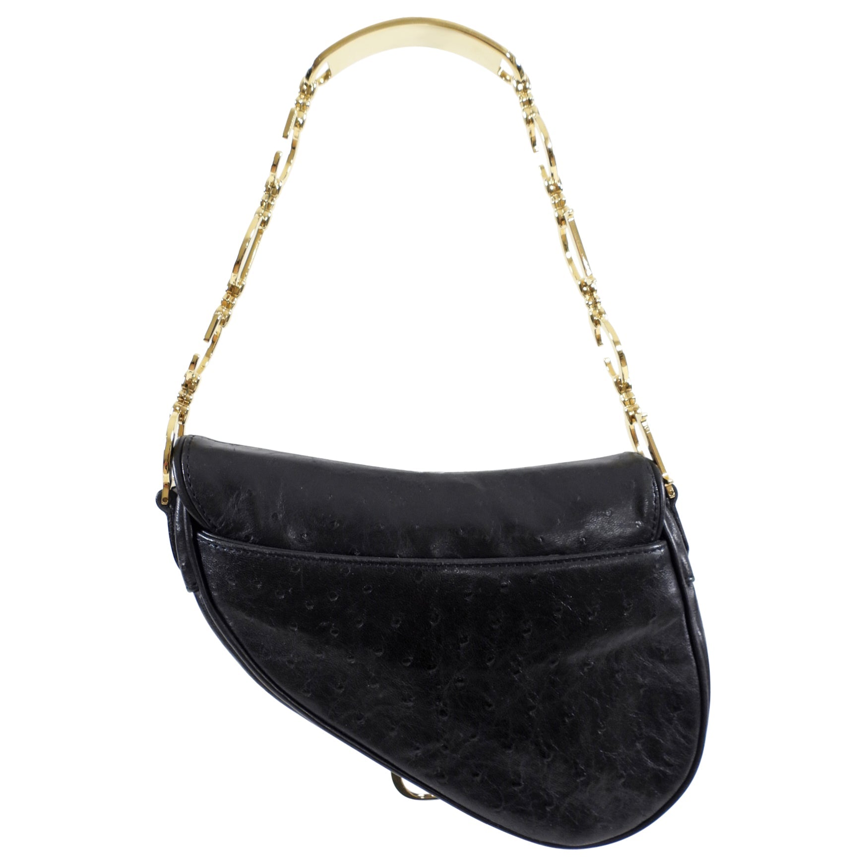 Christian Dior Vintage Galliano Black Ostrich Mini Saddle Bag