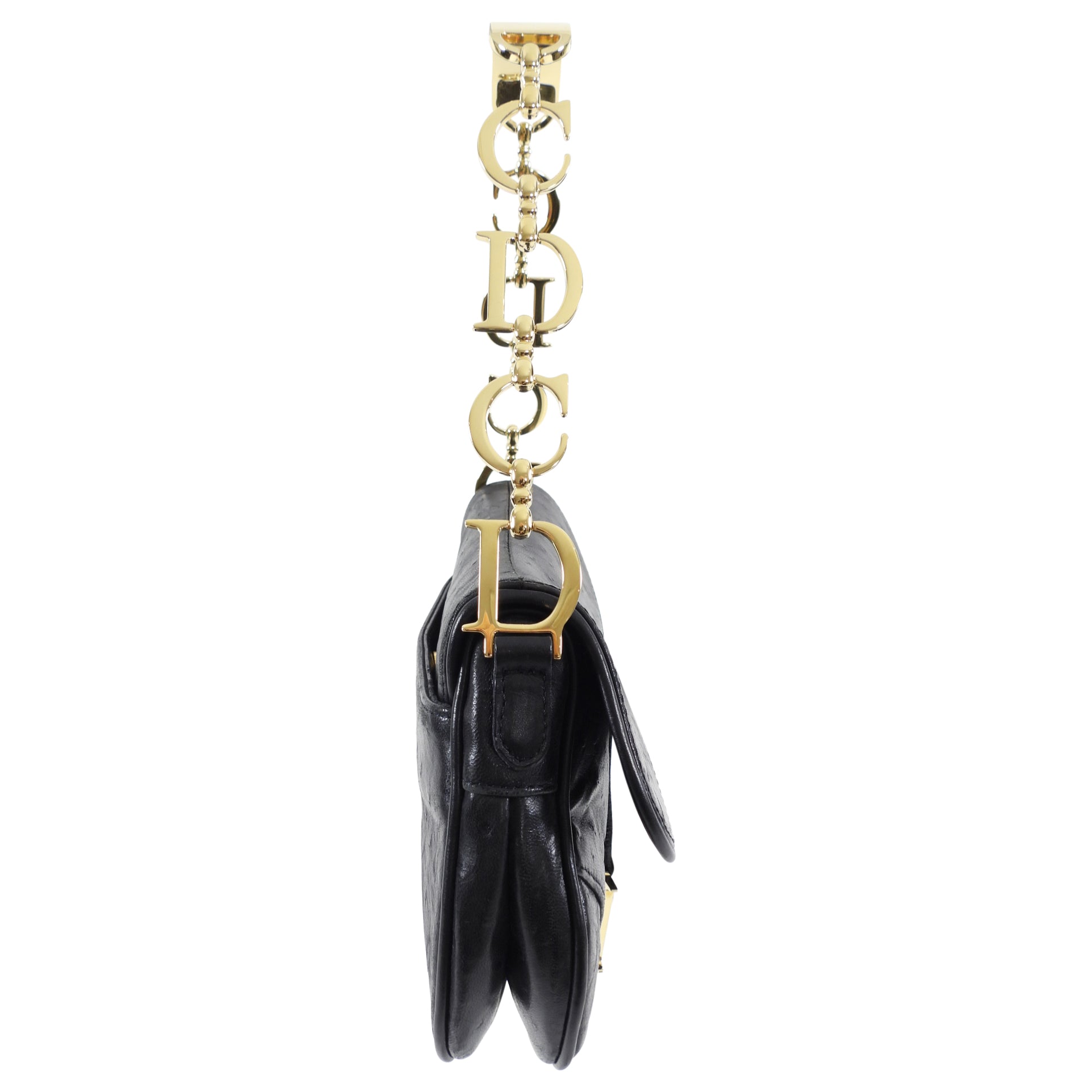 Christian Dior Vintage Galliano Black Ostrich Mini Saddle Bag