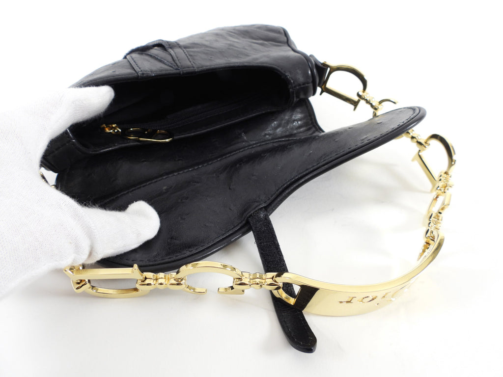 Christian Dior Vintage Galliano Black Ostrich Mini Saddle Bag