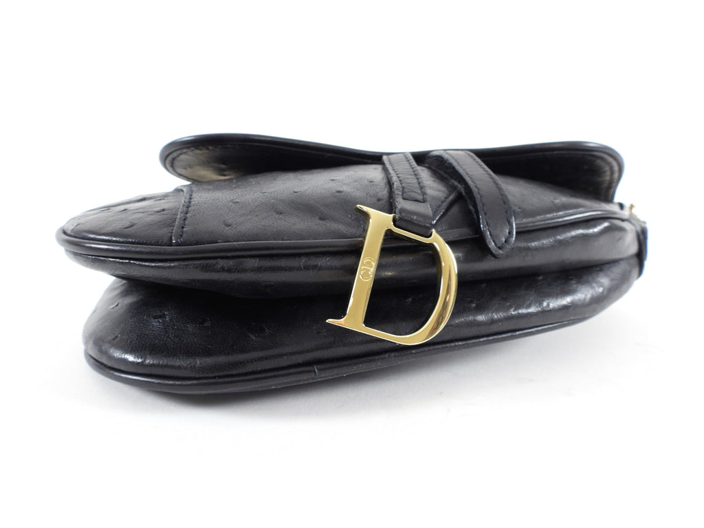 Christian Dior Vintage Galliano Black Ostrich Mini Saddle Bag