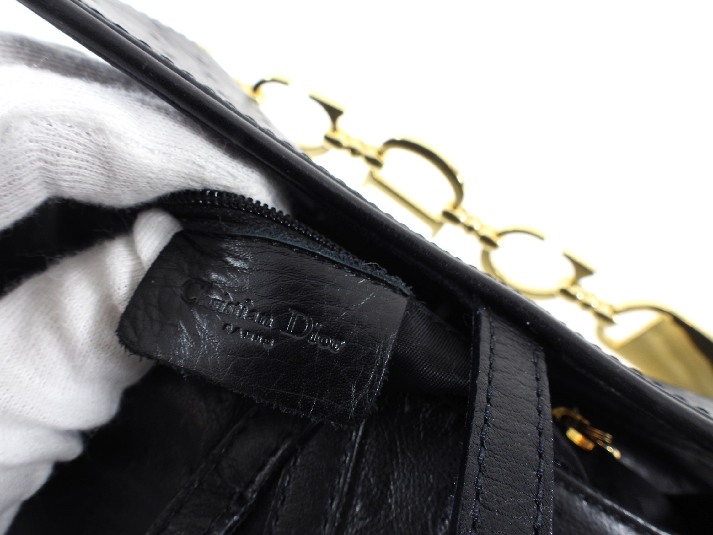 Christian Dior Vintage Galliano Black Ostrich Mini Saddle Bag