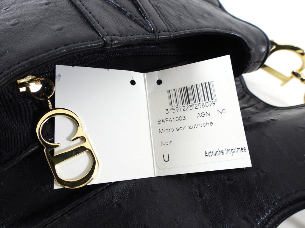 Christian Dior Vintage Galliano Black Ostrich Mini Saddle Bag