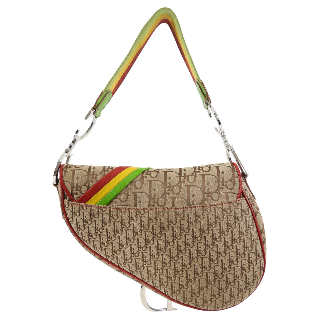 Dior Galliano Vintage Rasta Brown Oblique Saddle Bag