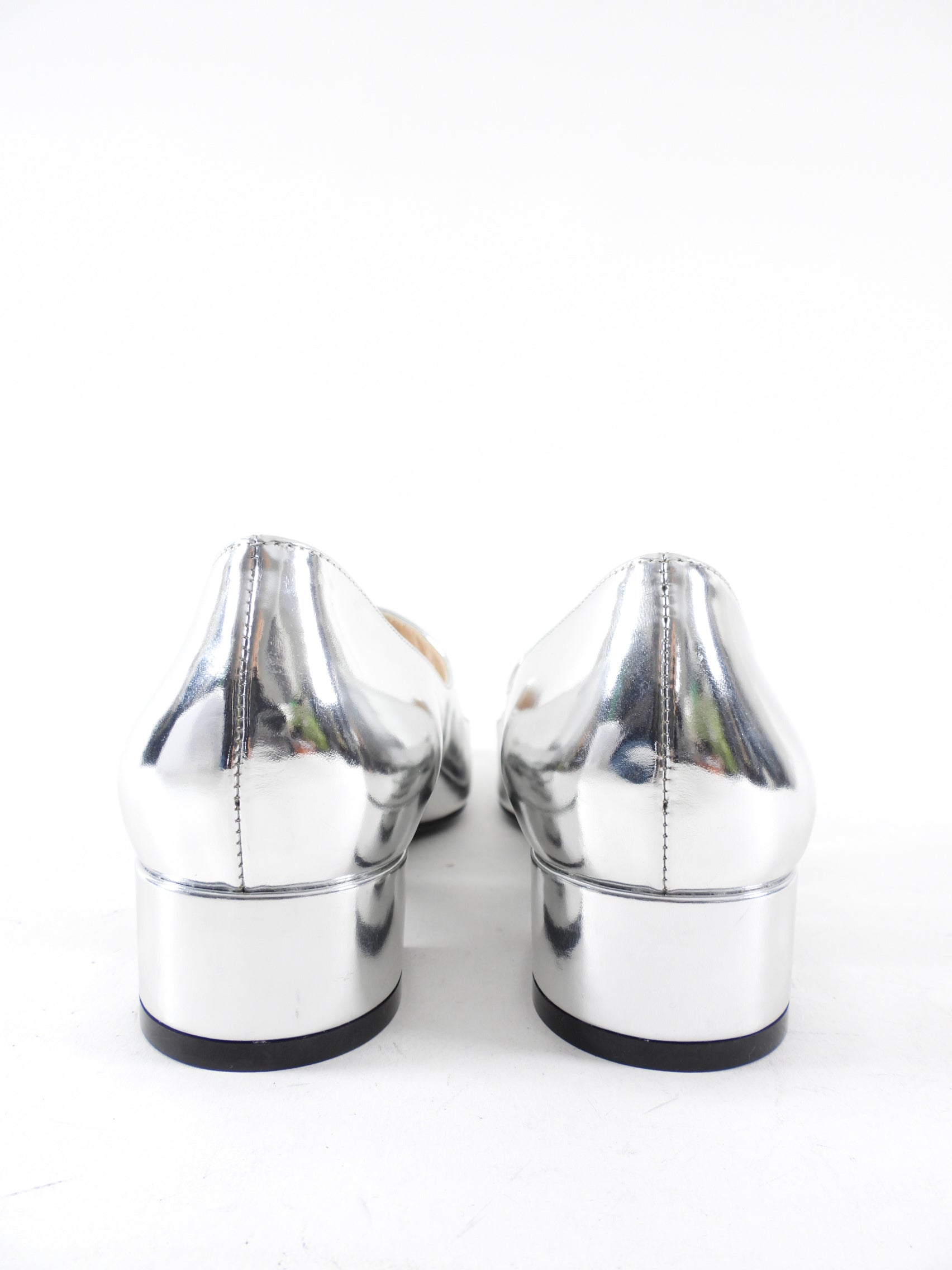 Christian Dior Silver Metallic Baby D Block Heel Mary Jane Shoes - 35.5