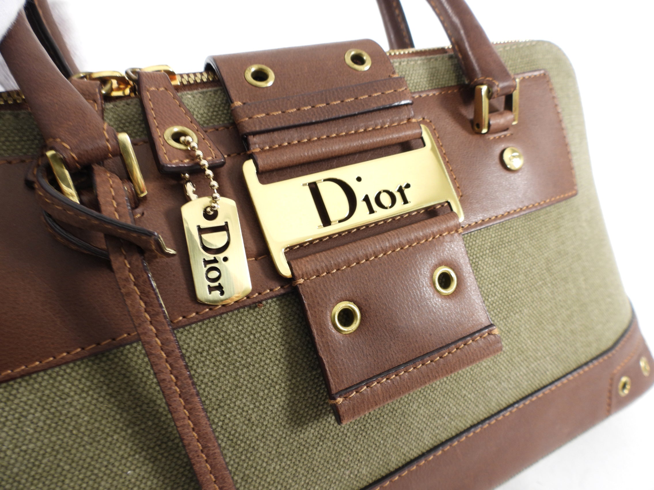 Dior by John Galliano Vintage Street Chic Green Brown Satchel Bag