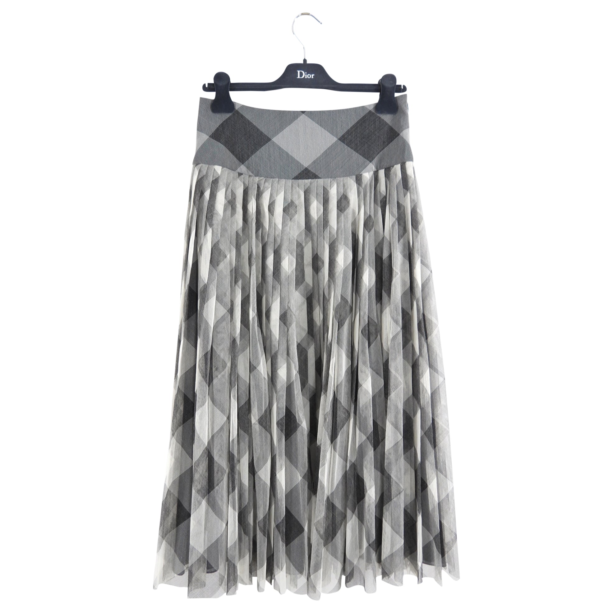 Christian Dior Grey Check Tulle Skirt - 8
