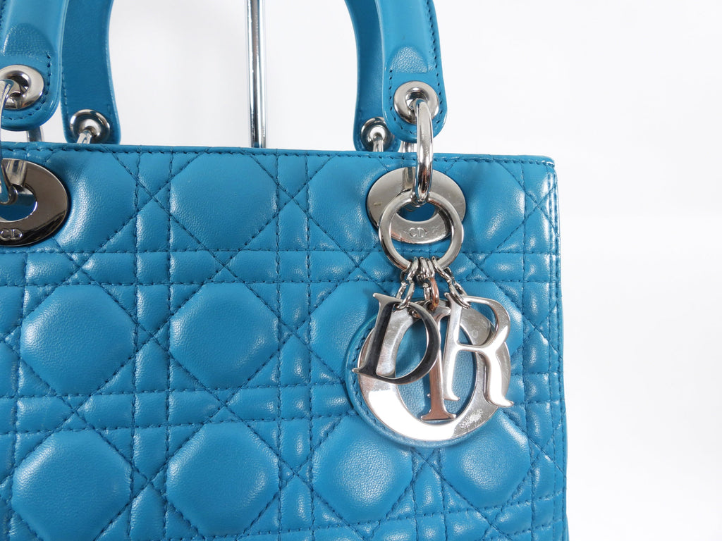 Dior Lady Dior Turquoise Leather Medium Canage Quilt Bag