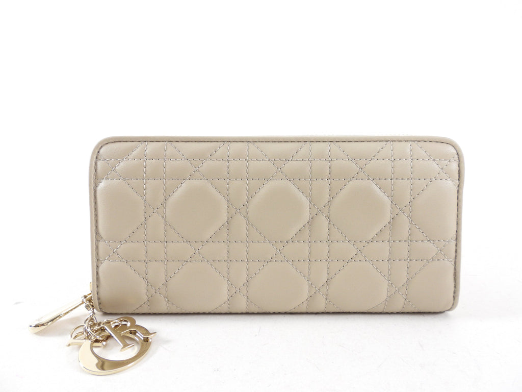 Christian Dior Lady Dior Light Beige Cannage Lambskin Voyageur Wallet
