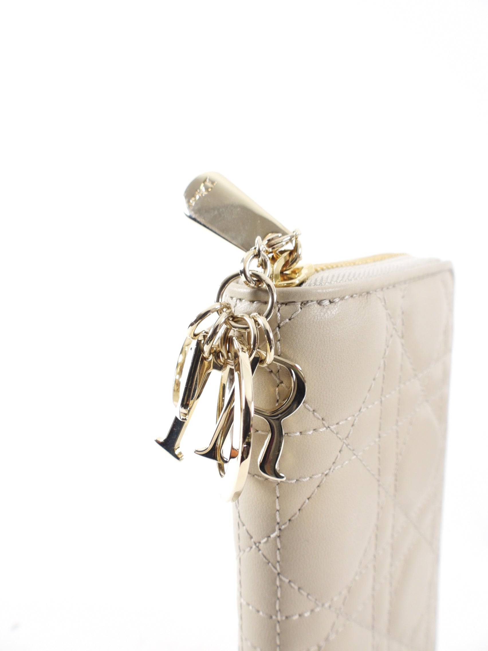 Christian Dior Lady Dior Light Beige Cannage Lambskin Voyageur Wallet